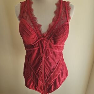 Bebe Eegant Red Lace Bodysuit